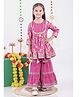 AATYA KIIDS Cotton Three Fourth Sleeves Floral Printed Sharara Set - Hot Pink