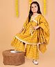 AATYA KIIDS Cotton Three Fourth Sleeves Floral Printed Neck Embellished Sharara Set - Yellow