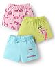 Doodle Poodle 100% Cotton Knit Knee Length Animal & Heart Printed Shorts Pack of 3 - Pink Lime Green & Light Blue