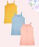 Kiddopanti Cotton Pack Of 3 Sleeveless Solid Camisoles - Peach Mustard & Blue