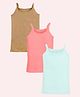 Kiddopanti Cotton Pack Of 3 Sleeveless Solid Camisoles - Green Pink & Brown