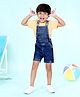 Kiddopanti Cotton Beach Text Printed Dungaree With Half Sleeves Tee - Light Orange & Dark Blue