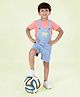 Kiddopanti Cotton Beach Theme Printed Dungaree With Half Sleeves Tee - Coral & Light Blue