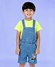 Kiddopanti Denim Beach Theme Printed Dungaree With Half Sleeves Tee - Blue
