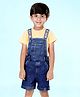 Kiddopanti Denim Sleeveless Beach Text Printed & Washed Dungaree - Dark Blue