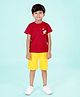 Kiddopanti Cotton Half Sleeves Teddy Bears Printed Tee With Shorts Set - Maroon & Mustard
