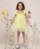 TOONYPORT Net Flutter Sleeves Bow Applique Detailed Dress - Yellow