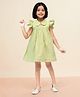 TOONYPORT Cotton Flutter Sleeves Solid A Line Dress - Green
