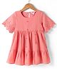 Under Fourteen Only Cotton Half Sleeves Schiffli Embroidered Dress - Pink