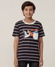 Under Fourteen Only Cotton Half Sleeves Striped & Bird Printed Tee - Navy Blue