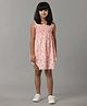 Under Fourteen Only Cotton Sleeveless Smocked Floral Embroidered Dress - Peach