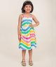 Campana Rayon Woven Sleeveless Rainbow Waves Printed Tiered Dress - White & Multicolour