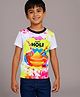 The Magic Wand Holi Theme Half Sleeves Happy Holi Text Printed Tee - Yellow