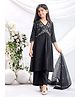 misbis Silk Blend Three Fourth Sleeves Floral Embroidered & Sequins Embellished Kurta Palazzo With Dupatta Set - Black