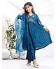misbis Silk Blend Three Fourth Sleeves Floral Embroidered & Sequins Embellished Kurta Palazzo With Dupatta Set - Dark Blue