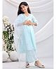 misbis Silk Full Sleeves Floral Embroidered Kurta & Palazzo With Dupatta Set - Sky Blue
