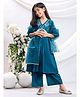misbis Silk Full Sleeves Floral Embroidered Kurta & Palazzo With Dupatta Set - Steel Blue