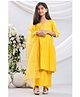 misbis Silk Blended Three Fourth Sleeves Floral Embroidered & Sequins Embellished Kurta & Palazzo With Dupatta Set - Yellow