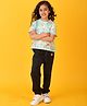Anthrilo Cotton Blend Half Sleeves Ice Cream Printed Tee & Joggers Set - Aqua & Black