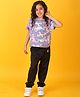 Anthrilo Cotton Blend Half Sleeves Unicorn Printed Tee & Joggers Set - Purple & Black