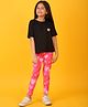 Anthrilo Cotton Blend Half Sleeves Hearts Printed Tee & Leggings Set - Black & Pink