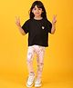 Anthrilo Cotton Blend Half Sleeves Unicorn & Heart Printed Tee & Leggings Set - Black & Pink