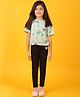 Anthrilo Cotton Blend Half Sleeves Butterfly Printed Tee & Leggings Set - Green & Black