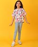 Anthrilo Cotton Blend Half Sleeves Unicorn Printed Tie Dye Tee & Leggings Set - White & Blue