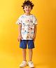 Anthrilo Cotton Blend Half Sleeves Excavator Printed Tee & Shorts Set - White & Royal Blue