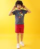 Anthrilo Cotton Blend Half Sleeves Space Theme Printed Tee & Shorts Set - Blue & Red