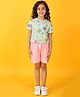 Anthrilo Cotton Blend Half Sleeves Butterfly Printed Tee & Short Set - Green & Pink