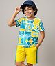 Ollington St. Cotton Half Sleeves T-Shirt & Shorts with Abstract Print - Light Blue & Yellow