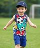 Babyhug Single Jersey Knit Sleeveless Tank T-Shirt & Shorts Set With Football Print - Navy Blue