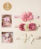 Ziory Set Of 3 Bow & Floral Applique Detailed Headbands - Pink & White