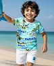OLLINGTON ST. Cotton Knit Half Sleeves Printed T-Shirt & Shorts with Beach Theme Print - Light Blue