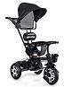 Kids Tricycle With 360 Degree Rotating Seat & Canopy - Black| Removable Parental Handle| Safety Harness| Secure Front Bar| Foldable Footrest| Non-slip Pedal| Storage Basket| Comfortable Seat