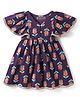 EARTHY TOUCH Single Jersey Knit Frill Sleeves Ethnic Dress with Floral Glitter Print & Lace Detailing - Purple