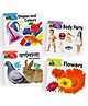 Kids Board Books, Shapes & Colours, Body Parts, Flowers & Hindi Varnmala, Set of 4 Books - English