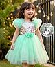 Mark & Mia Woven Half Sleeves Party Dress With Floral Applique & Sequinned Yoke - Mint Green
