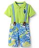 Babyhug Single Jersey Knit Half Sleeves T-Shirt & Shorts Set with Tropical Theme Print & Suspender - Limegreen