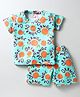 Rikidoos Embosis Hosiery Half Sleeves Orange Printed Tee With Coordinating Shorts Set - Sea Green