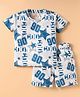 Rikidoos Embosis Hosiery Half Sleeves Numericals Printed Tee With Coordinating Shorts Set - White & Blue