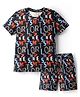 Rikidoos Embosis Hosiery Half Sleeves Alphabets Printed Tee With Coordinating Shorts Set - Navy Blue