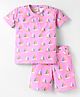 Rikidoos Embosis Hosiery Half Sleeves Boats Printed Tee With Coordinating Shorts Set - Pink