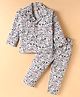 Rikidoos Cotton Woven Full Sleeves Dogs Printed Coordinating Night Suit Set - White & Grey