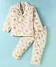 Rikidoos Cotton Woven Full Sleeves Animals Printed Coordinating Night Suit Set - Cream