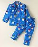 Rikidoos Cotton Woven Full Sleeves Tooth Printed Coordinating Night Suit Set - Blue