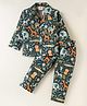 Rikidoos Cotton Woven Full Sleeves Animals Printed Coordinating Night Suit Set - Green