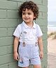 Babyhug Single Jersey Knit Half Sleeves Polo T-Shirt & Short with Suspender & Nautical Theme  Print - White & Light Blue