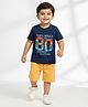 Babyhug Single Jersey Knit Half Sleeves T-Shirt & Shorts Set With Sport Theme Print - Navy Blue & Yellow